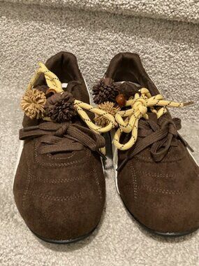 Dark Brown and Cream Tennis Shoe - NEVER USED.